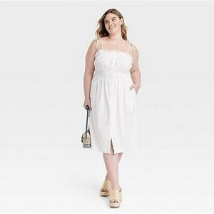 Universal Thread White Linen Midi Dress 2X NWT Sleeveless Smocked